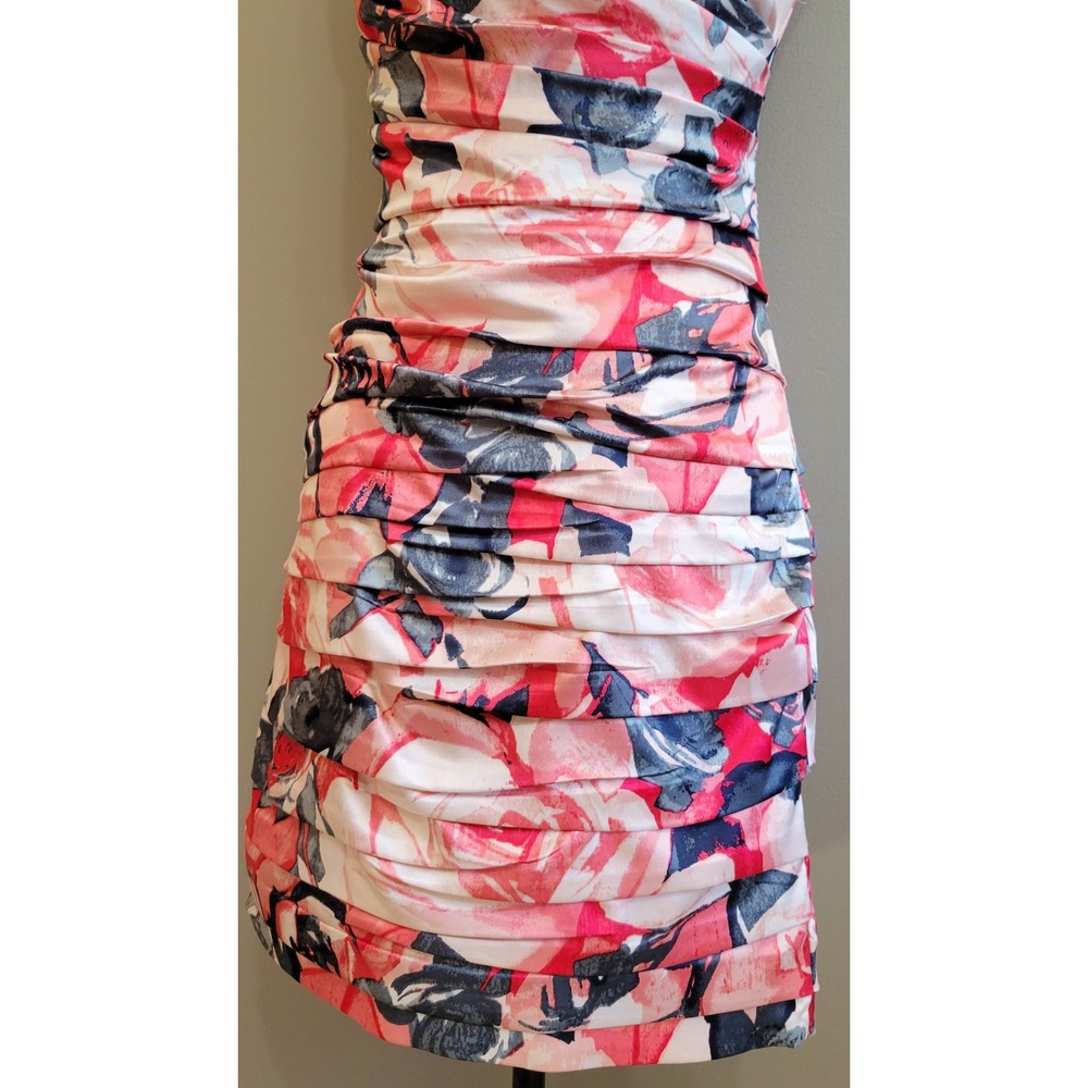 Express Pink White Navy Floral Ruched Mini Dress - Picture 6 of 7